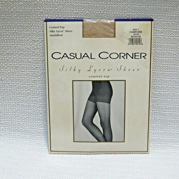 Casual Corner Control Top Silky Lycra Sheer Sandalfoot Size C Champagne - Picture 1 of 2